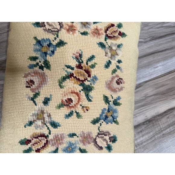 Vtg Wool Needlepoint Floral Throw Pillow Velvet  granny French country cottage - Picture 7 of 10